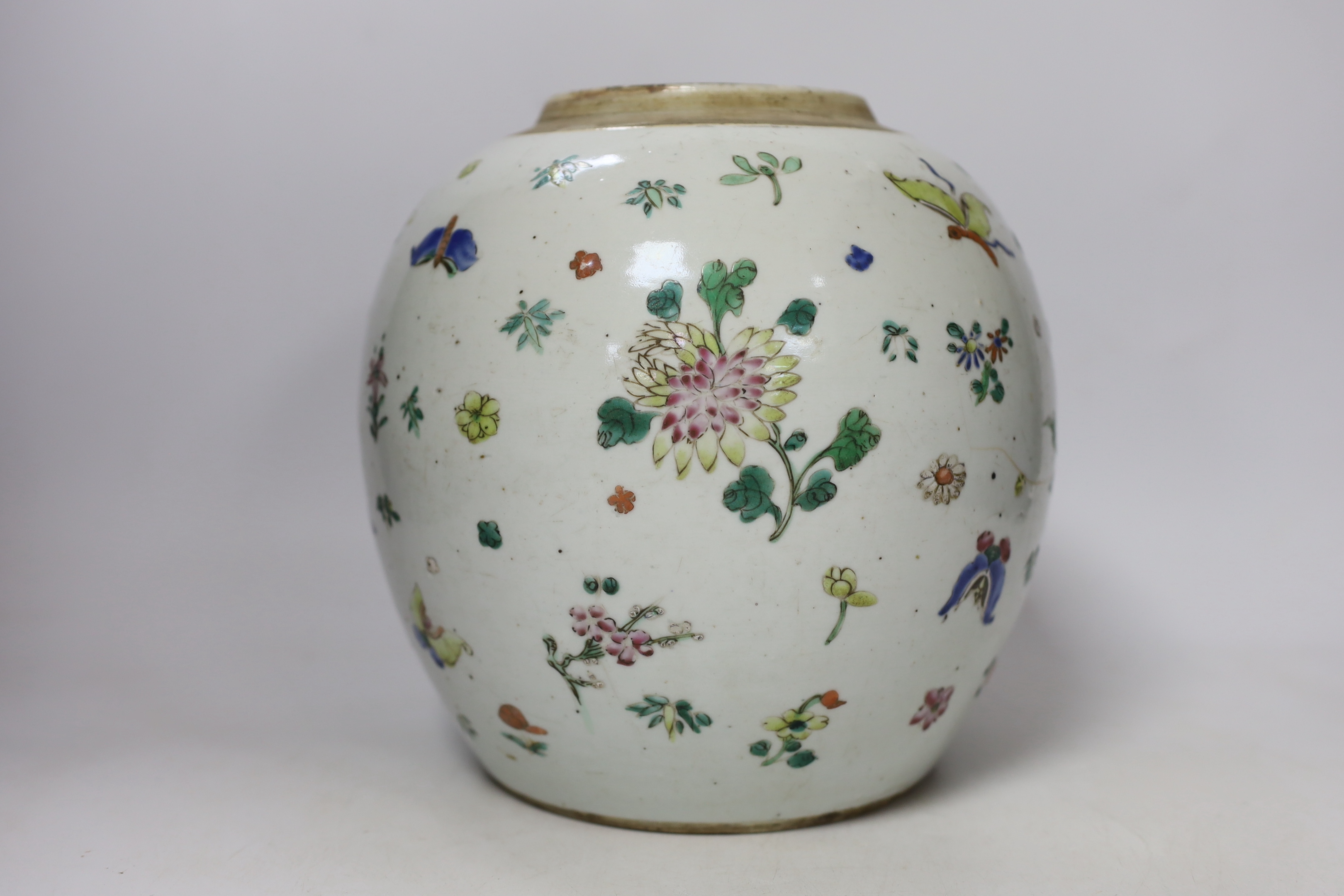 A Chinese famille rose ovoid jar, 18th century, 22cm